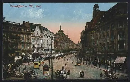 AK Frankfurt a. M., Zeil, Strassenbahn aus der Vogelschau