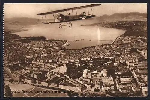 AK Geneve, Vue generale, Flugzeug über der Stadt