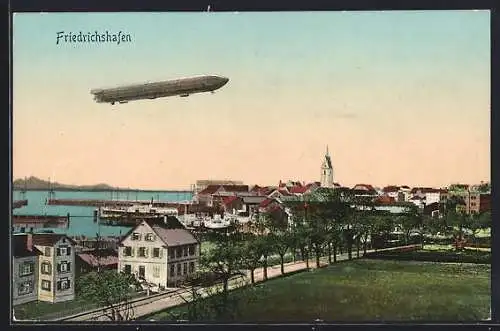 AK Friedrichshafen, Zeppelin über der Stadt