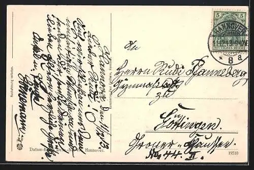 Künstler-AK Hannover, Ortspartie am Abend 11.12.13, Briefmarke mit Stempel