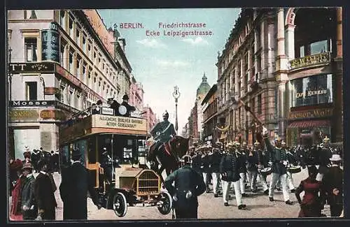 AK Berlin, Friedrichstrasse, Ecke Leipzigerstrasse, Omnibus