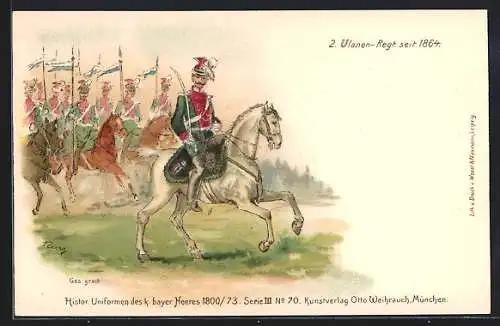 Lithographie 2. Ulanen-Regt. vor der Schlacht