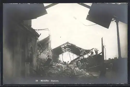 AK Messina, Der Bahnhof nach dem Erdbeben