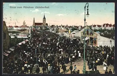 AK München, Münchner Oktoberfest, Festplatz mit Kirche