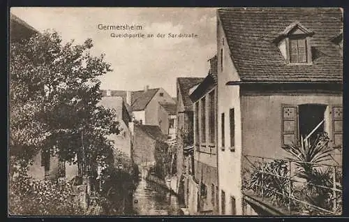 AK Germersheim, Queichpartie an der Sandstrasse