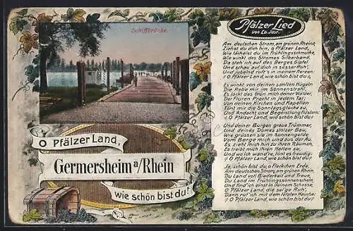 AK Germersheim a. Rhein, Schiffbrücke, Pfälzer Lied, Passepartout