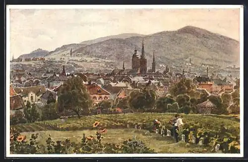 Künstler-AK Neustadt / Hardt, Blick von der Haardt