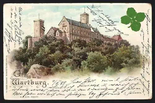 Lithographie Eisenach, Wartburg, Gruss von der Wartburg