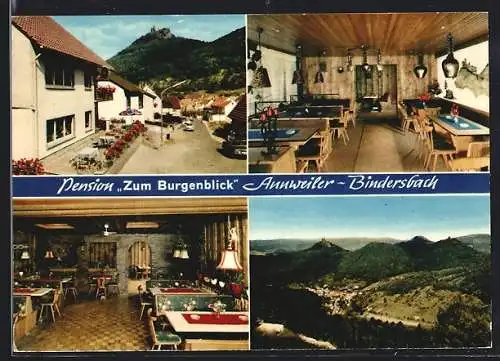 AK Annweiler-Bindersbach am Trifels, Hotel Pension Zum Burgenblick, Bes. Fam. Neumer, Aussen- und Innenansicht