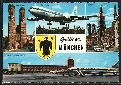 AK München, Flughafen, Rathaus, Panorama, Frauenkirche