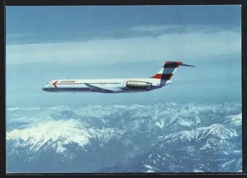 AK Flugzeug McDonnell Douglas MD-81 der Austrian Airlines fliegt über Berge