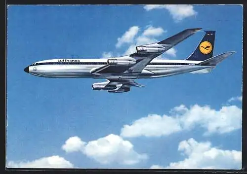 AK Flugzeug, Lufthansa, Boeing 707 Intercontinental Jet im Flug