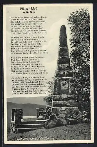 AK Pfälzer Lied von Ed. Jost, Jost-Denkmal auf der Limburg