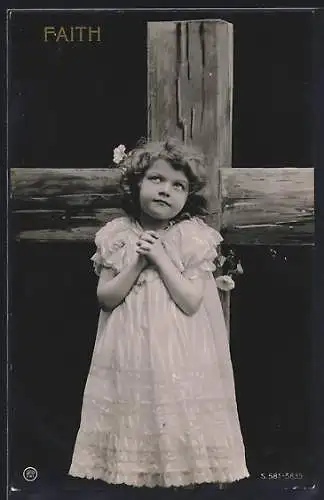 AK Faith, Kleines betendes Mädchen vor Kreuz