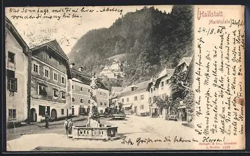AK Hallstatt, Marktplatz-Partie mit Brunnen