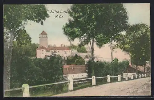 AK Litschau, Strassenpartie mit Blick zur Burg