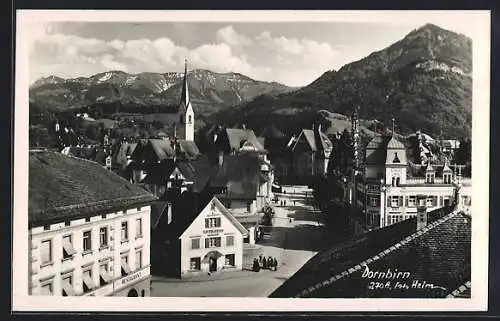 AK Dornbirn, Teilansicht mit Strasse und Kirche