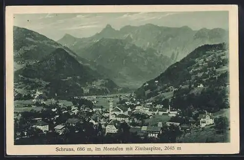 AK Schruns im Montafon, Totalansicht mit Zugspitze