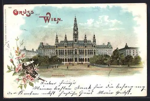 Lithographie Wien, Motiv vom Rathaus