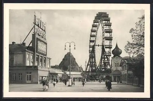 AK Wien, Riesenrad u. Hochschaubahn im Wiener Prater, Kino Filmpalast