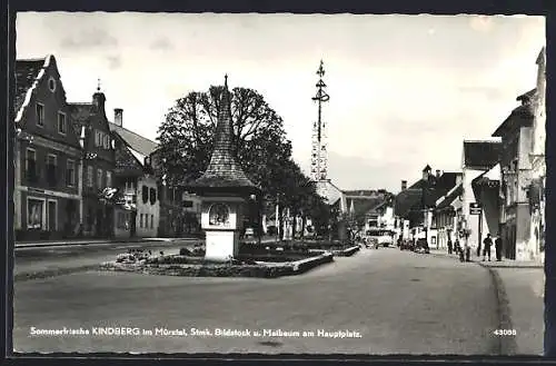 AK Kindberg im Mürztal, Bildstock und Maibaum am Hauptplatz