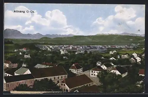 AK Attnang, Blick über die Dächer auf Landschaft