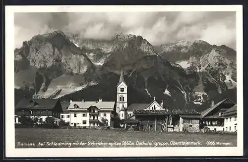 AK Ramsau bei Schladming, Teilansicht mit Kirche und Scheichenspitze