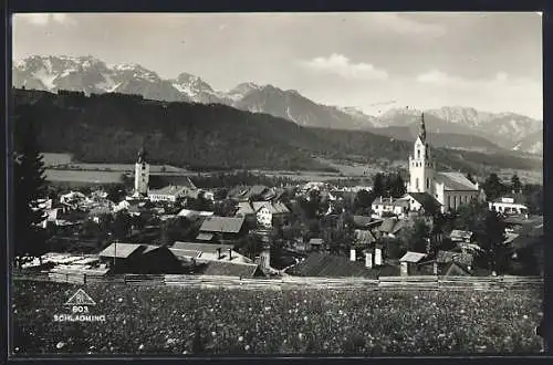 AK Schladming, Totalansicht mit Alpen