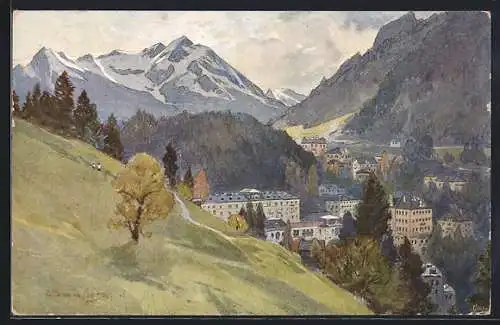 Künstler-AK Edward Harrison Compton: Badgastein, Blick oberhalb der Kaiserpromenade