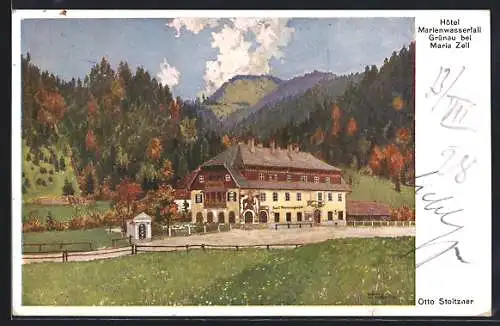 Künstler-AK Otto Stoitzner: Mariazell, Grünau, Hotel Marienwasserfall