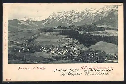 AK Edlach bei Reichenau, Panoramaansicht mit Raxalpe