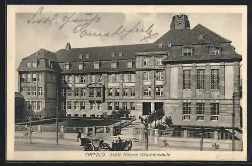 AK Crefeld, Strassenansicht der Städt. Höheren Mädchenschule