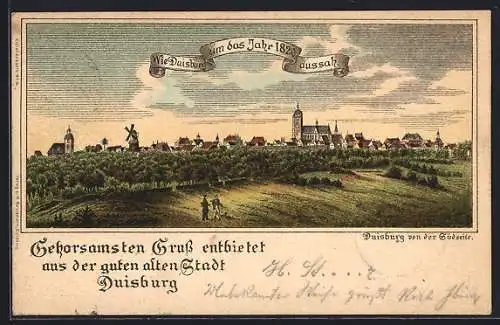 Lithographie Duisburg, Totalansicht anno 1820