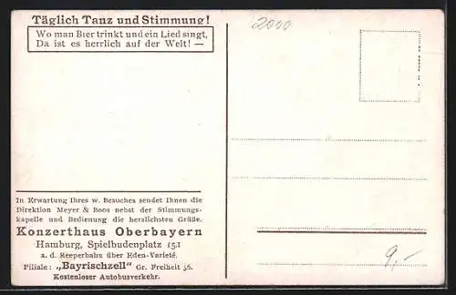 Künstler-AK Hamburg-St. Pauli, Innenansicht Gasthaus Oberbayern, Spielbudenplatz 15