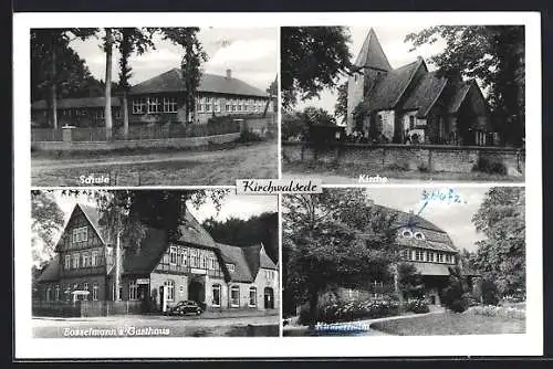 AK Kirchwalsede, Bosselmann`s Gasthaus, Kinderheim, Kirche, Schule