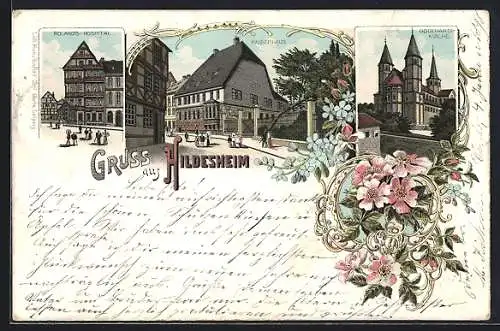 Lithographie Hildesheim, Godehardi-Kirche, Kaiserhaus