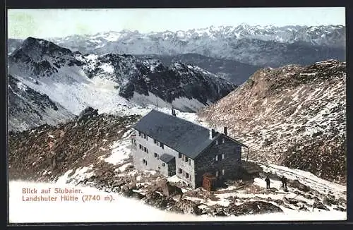 AK Landshuter Hütte, Totale mit Blick auf Stubaier