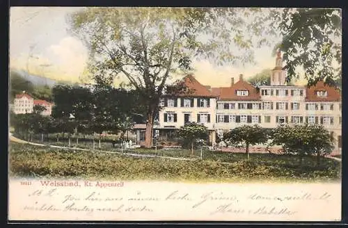 AK Weissbad, Grosses Gebäude an einem Weg