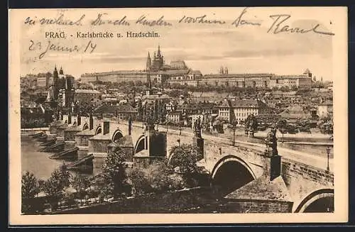 AK Prag / Praha, Karlsbrücke und Hradschin, Karluv most