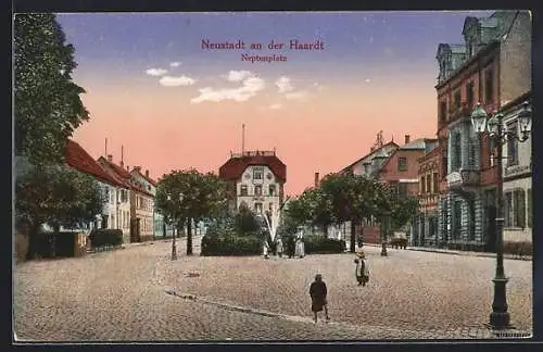 AK Neustadt a. d. Haardt, Abendstimmung am Neptunplatz