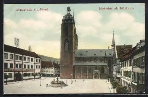 AK Neustadt a. Haardt, Marktplatz mit Stiftskirche