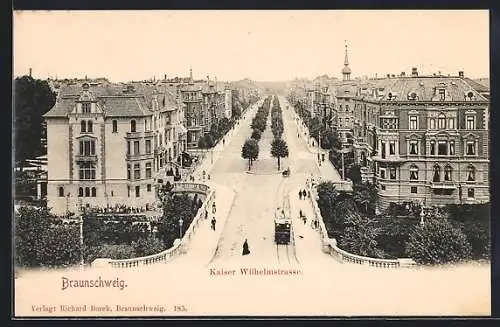 AK Braunschweig, Blick über die Kaiser Wilhelmstrasse, Strassenbahn