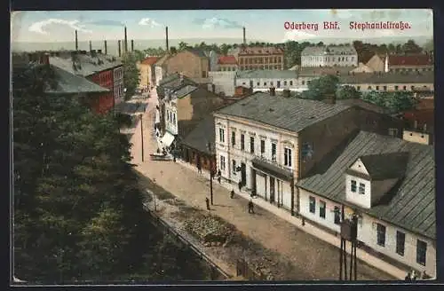 AK Oderberg, Bahnhof, Stefaniestrasse mit Passanten