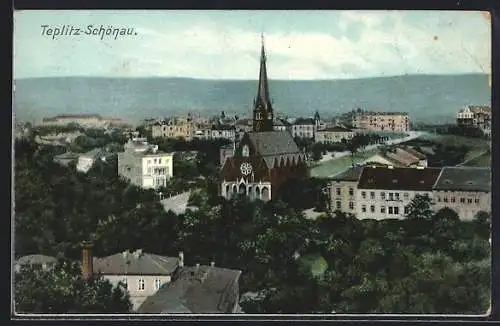 AK Teplitz Schönau / Teplice, Blick auf die Kirche