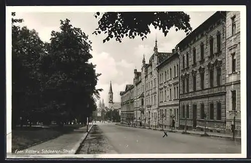 AK Eger, Strassenpartie mit Kirche