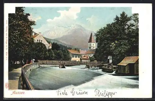 AK Aussee, Partie am Fluss, um 1900