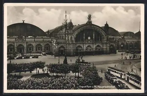 AK Frankfurt, Blick zum Hauptbahnhof, Strassenbahn