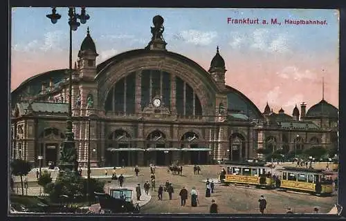 AK Frankfurt a. M., Strassenbahnen vor dem Hauptbahnhof