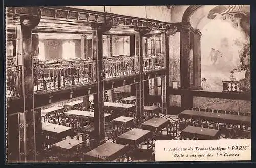 AK Transatlantique Paris, Intérieur, Salle à manger des 1. Classes, Passagierschiff