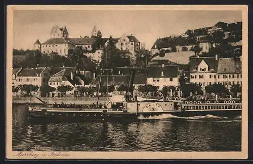 AK Meersburg a. Bodensee, Salondampfer Greif vor der Stadt